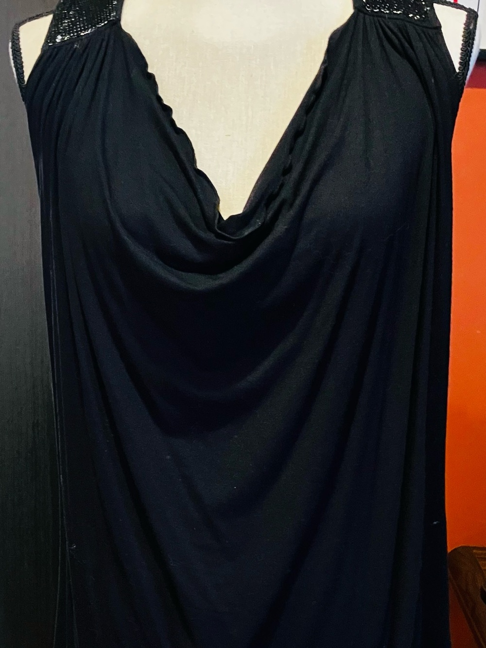 LaRok Black Drape Neck Sleeveless Blouse with Embellished Straps